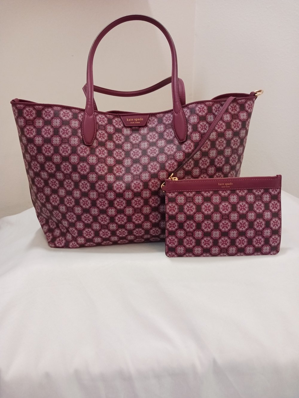kate spade New York Burgundy Patterned Tote with Wristlet